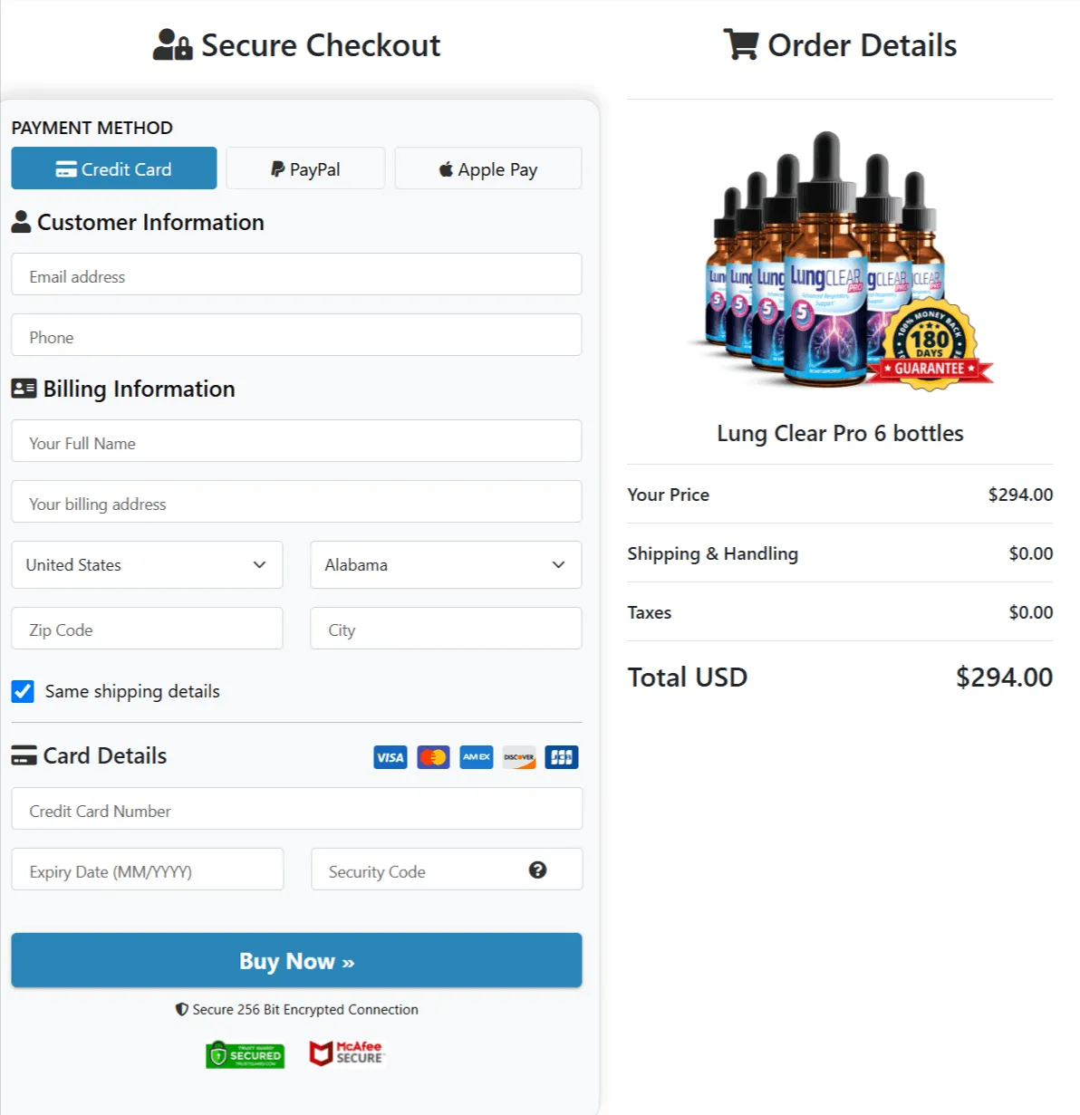 Lung clear pro  Checkout page